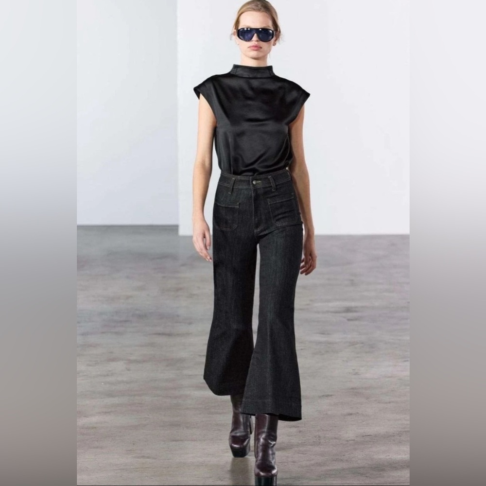 NWT Zara Women's Vaqueros Wide Leg Tiro Alto Bolsillos Size 4